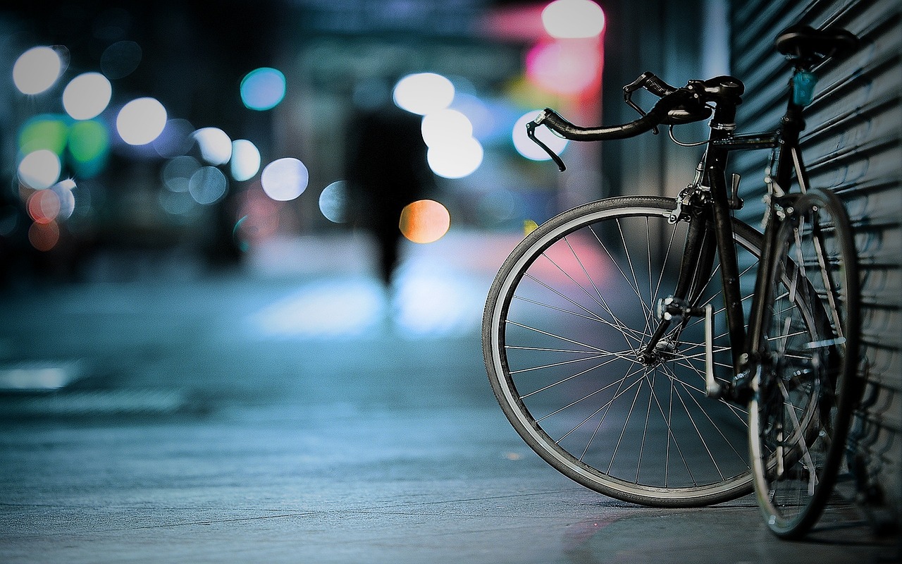A bicycle wheel with lights in the spokes